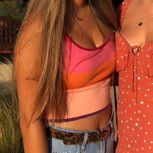 striped pink orange and peach crop top